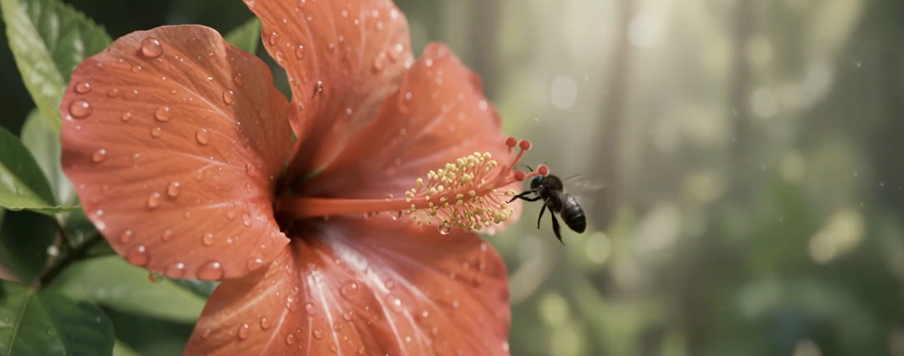 Goldene Landschaft bei Sonnenuntergang mit wilden Blumen